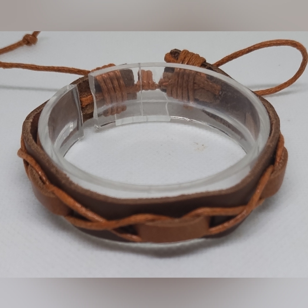 Men's Bracelet Leather Braided‎ Brown New f33